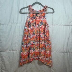 New Directions Peach Multicolor Abstract Tank Top